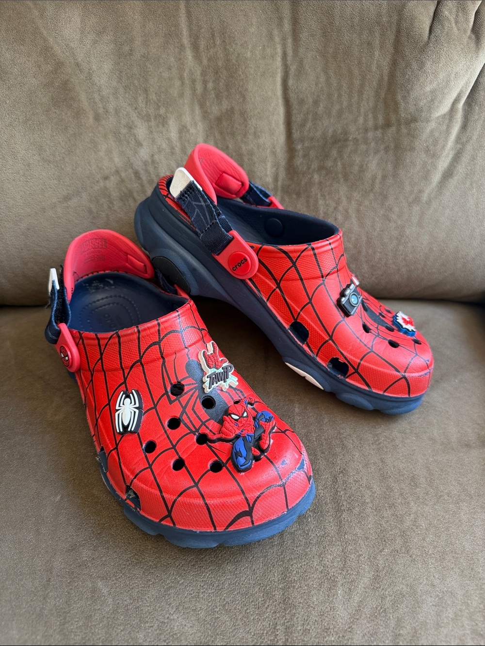 Kids Red Spider Web Slip-On Clogs with Character Accents Junior size 5